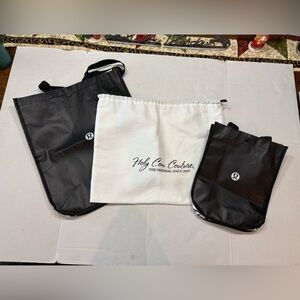Bundle of 3 shopping bags - 2 Lululemon and 1 Holy Cow Couture, all used